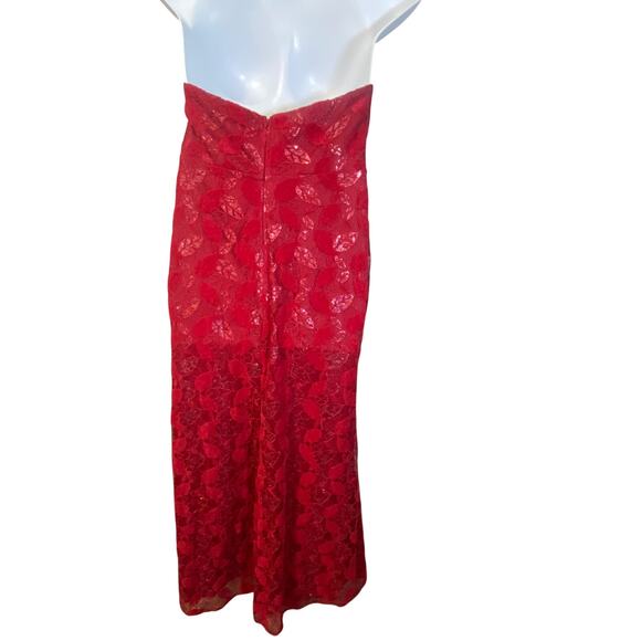 Shein Curve Red Strapless Long Mermaid Gown Red Leaf Lace Sz 2XL - Picture 12 of 12